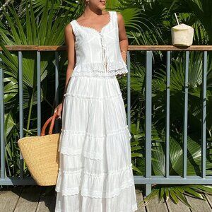 White Casual Women's Sleeveless Camisole Top and Skirt Two Piece Set